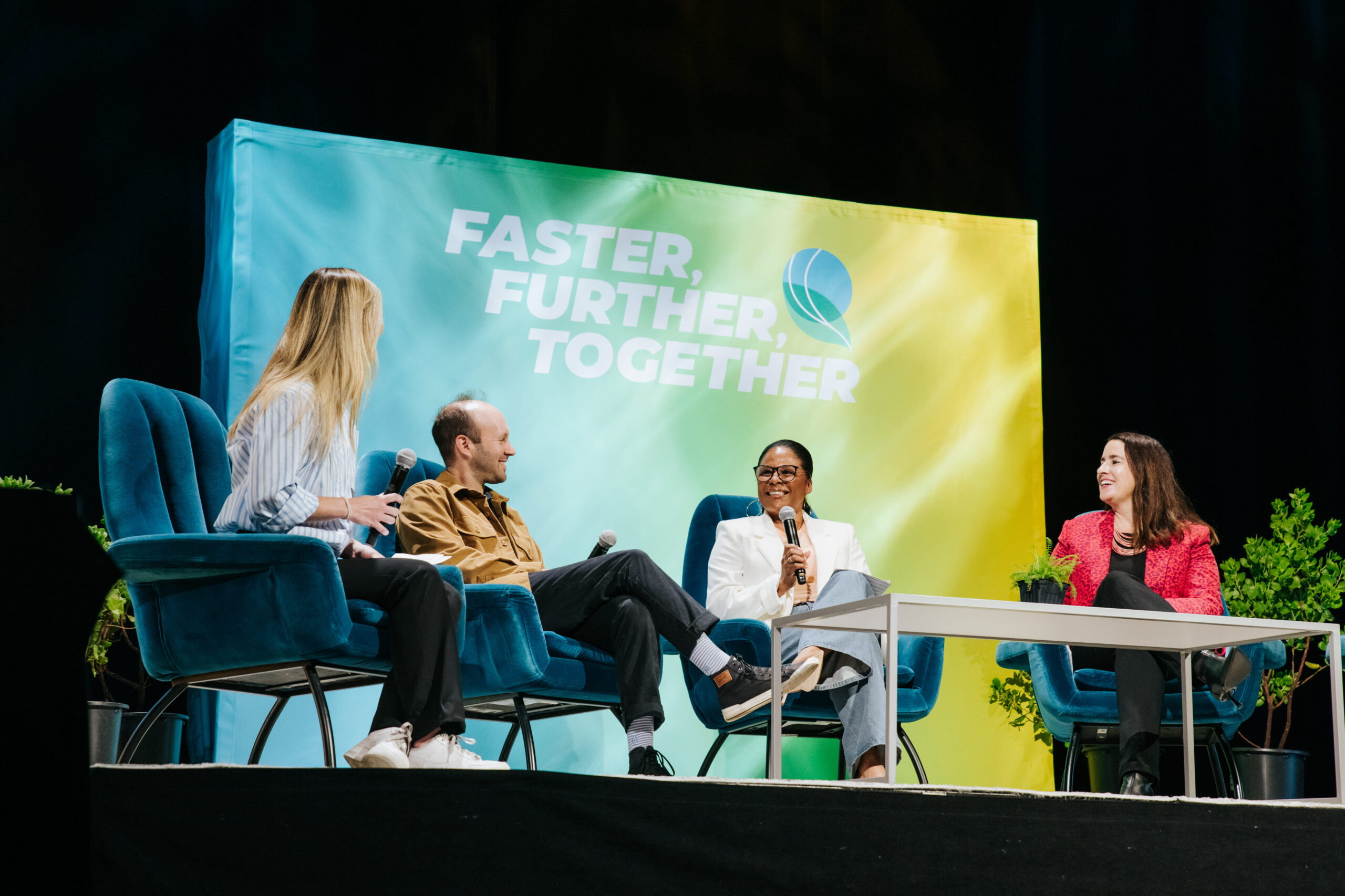 Industry experts participate in a sustainability panel during the Green Sports Alliance Summit.