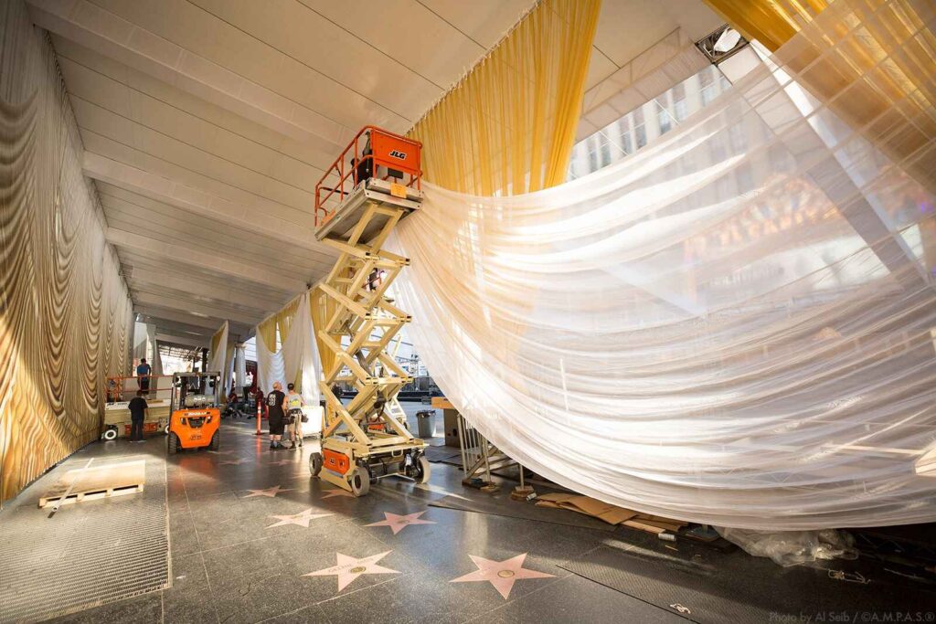 A3 Visual installation team installing event backdrops for the 2022 Academy Awards.