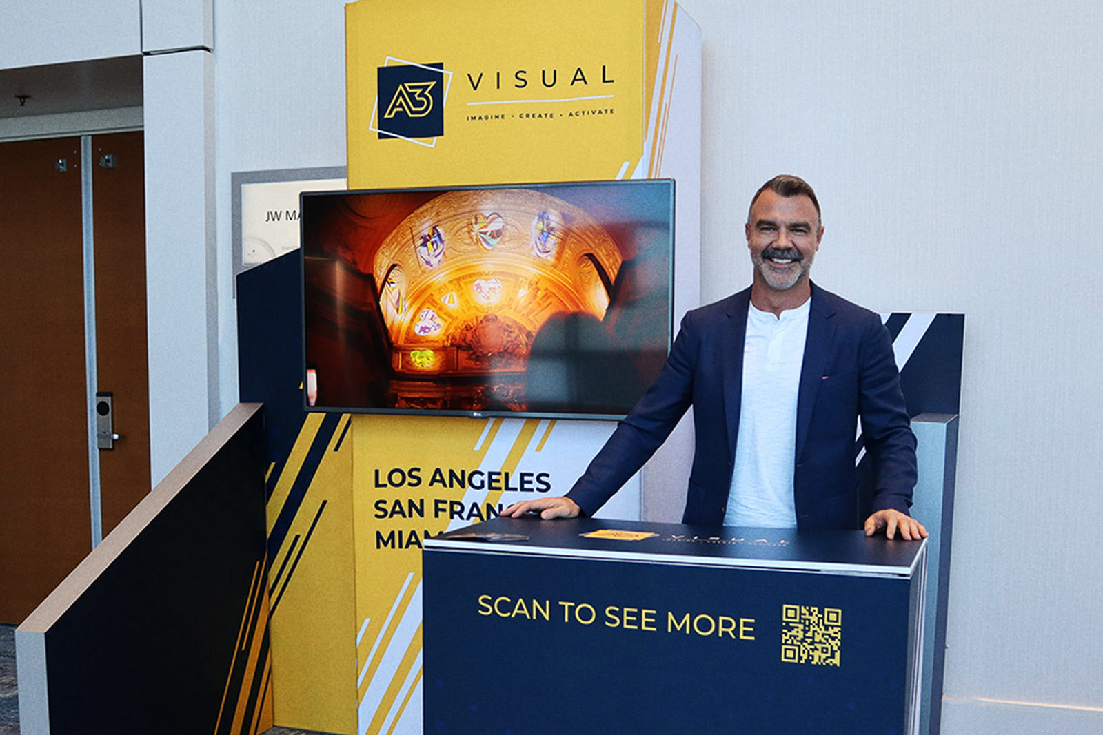 Interactive branded display and custom graphics designed and produced by A3 Visual for the Sports Business Journal World Congress of Sports.