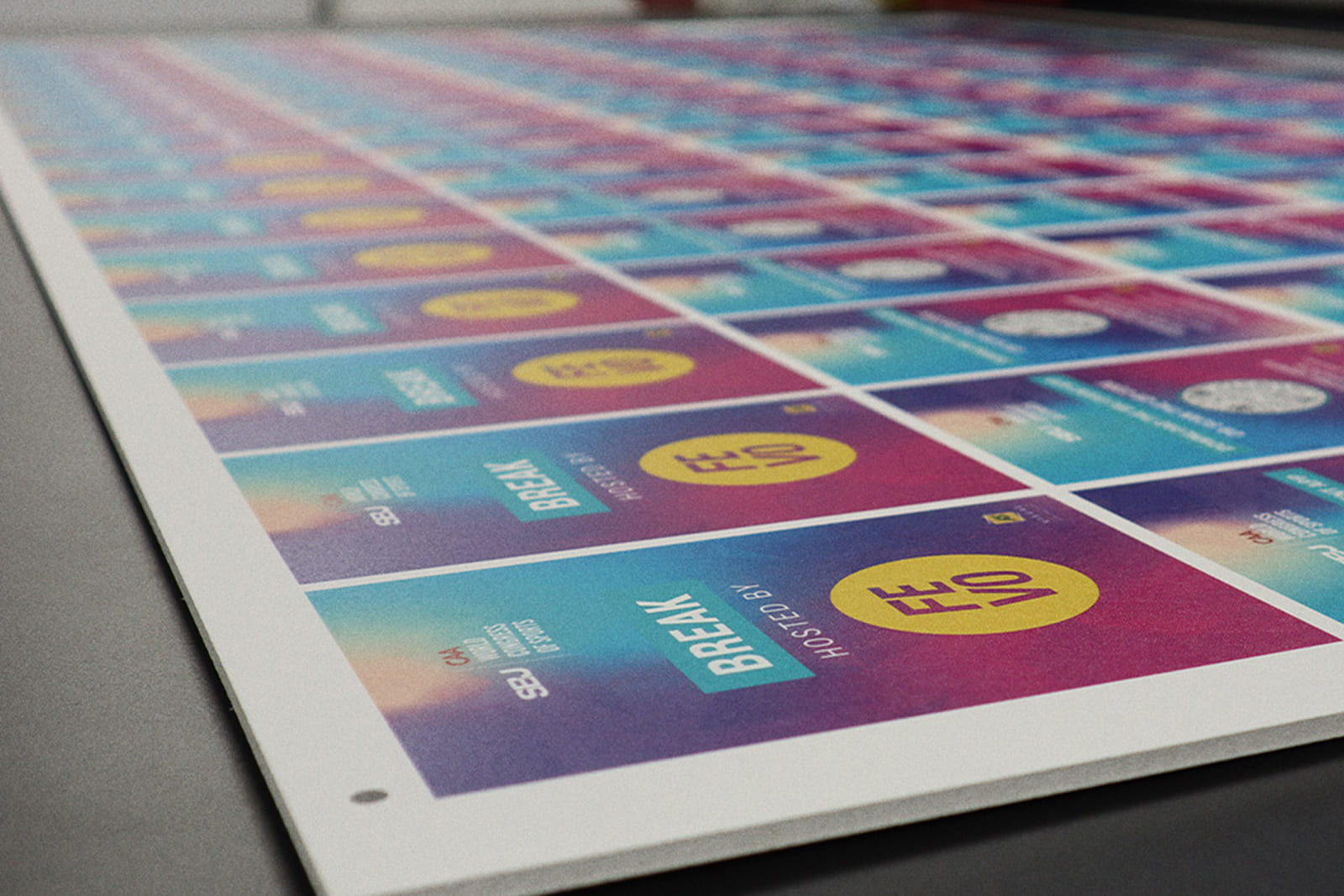 Large-format printed conference graphics during production at A3 Visual's in-house print facility.